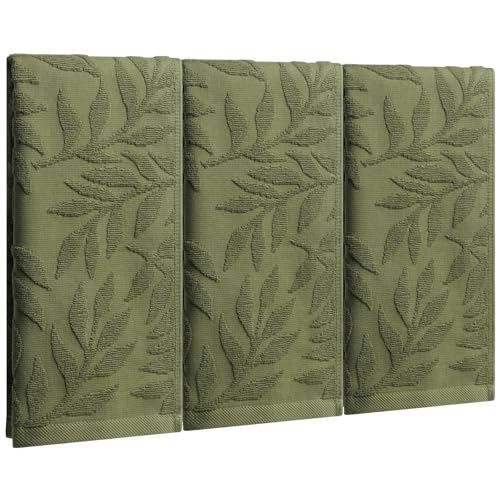 3pcs Olive Green Leaves Hand Towels,100% Cotton 3D Leaf Jacquard Decorative Towel for Home Bathroom Kitchen Decor Gift,13.8x29.5 Inch - color: Olive Green, size: 3pcs