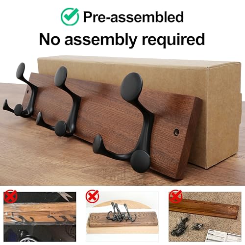 WEBI Coat Rack Wall Mount,17" Solid Wood Coat Hooks Wall Mounted Coat Hanger,16" Hole to Hole,Heavy Duty 3 Triple Hooks for Hanging Coats,Jacket,Hat,Backpack,Farmhouse,Reddish Brown,2 Packs - color: Reddish Brown, size: 17 Inch(2 Pcs)
