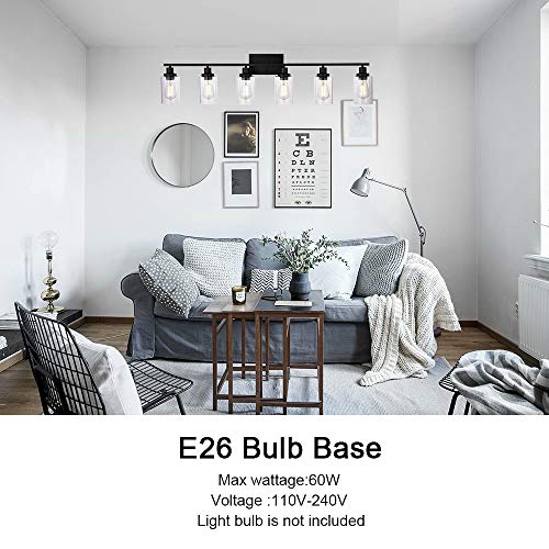 MELUCEE Black Vanity Light Fixture 6-Light with Clear Glass Shade | Industrial Metal Wall Sconce Bathroom Lighting for Bedroom Hallway Kitchen,(Patent No.: US D963914 S) - color: Black, size: 6-Light