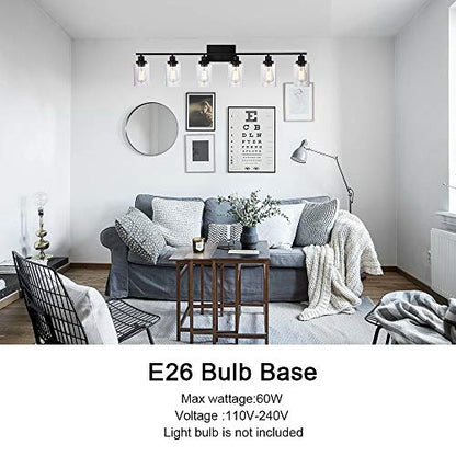 MELUCEE Black Vanity Light Fixture 6-Light with Clear Glass Shade | Industrial Metal Wall Sconce Bathroom Lighting for Bedroom Hallway Kitchen,(Patent No.: US D963914 S) - color: Black, size: 6-Light