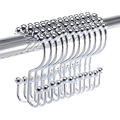 2lbDepot Shower Curtain Rings Hooks - Chrome Finish - Premium 18/8 Stainless Steel - Double Hooks with Easy Glide Rollers Rust Resistant Metal Hook, Six Finishes Available - Set of 12 for Shower Rods - color: Polished Chrome