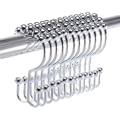 2lbDepot Shower Curtain Rings Hooks - Chrome Finish - Premium 18/8 Stainless Steel - Double Hooks with Easy Glide Rollers Rust Resistant Metal Hook, Six Finishes Available - Set of 12 for Shower Rods - color: Polished Chrome
