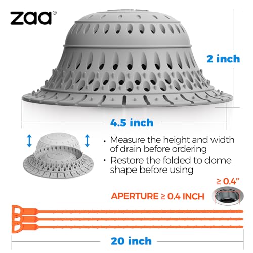 Bathtub Drain Strainer Silicone Bathroom Stopper Fixture Accessories | 5 pcs set: 2 pack silicone collapsible drain protector and cover with 3 snake drain clog removers for tub & shower - color: Gray Red