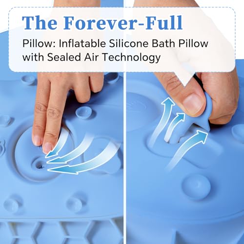 Luxury Silicone Bath Pillow for Tub, New Cloud-Soft 4D Air-Cushion Bathtub Pillow for Head and Neck & Back Support, Strong Suction Cups, Waterproof Quick-Dry Bathtub Headrest (Blue) - color: Blue