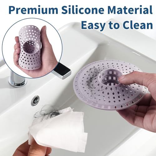 3Pcs Silicone Hair Catcher Shower Drain for Bathtub & Sink Trap/Strainer | 3 Pack Anti-Clog Collapsible Tub Protector Cover, Pet Hair Stopper fit 1 1/2" to 1 5/8'' Bathroom, Shower Stall & Sink Drains - color: Purple