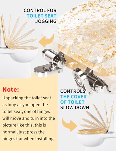 Angol Shiold ROUND Resin Soft Close Toilet Seat Gold Foil 16.5" | Quick Release Heavy Duty Acrylic Decorative Toilet Seats Easy to Install & Clean (Gold Foil) - color: Gold Foil