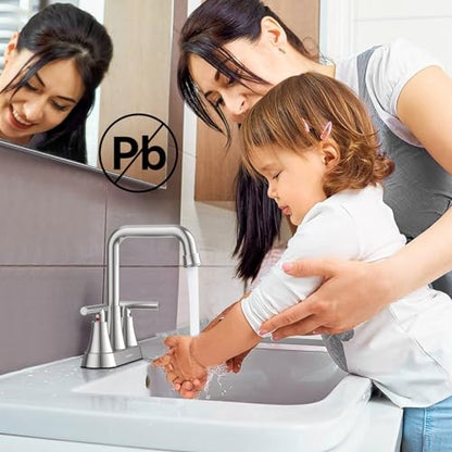 Brushed Nickel 4 inch Centerset Bathroom Faucet for Sink 2-3 Hole | Bathroom Sink Faucet with Pop-up Drain and Supply Lines, Stainless Steel 2-Handle Centerset Faucet for Vanity RV Restroom - color: Brushed Nickel
