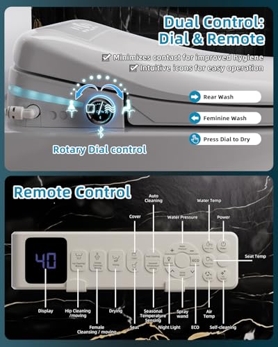 Sanyipace Smart Toilet Seat, Elongated Heated Toilet Seat with Bidet, Warm Water & Air Dryer, Multi-Color Night Light, Electronic Bidet with Soft-Close Automatic Lid, Aromatherapy Function