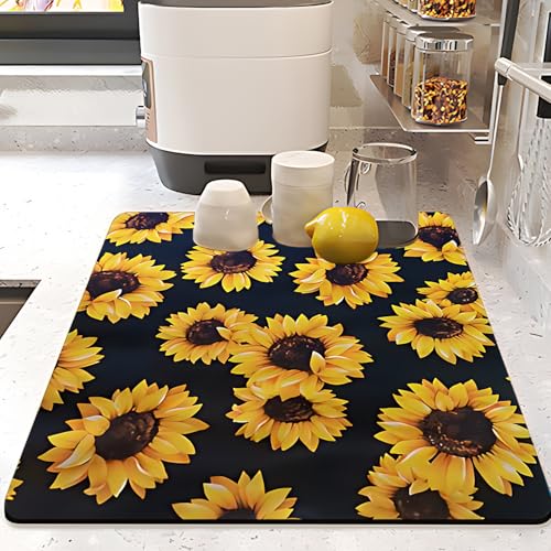 Sunflower Dish Drying Mat ,Absorbent Bathroom Rugs,Easy Clean Dish Mat For Kitchen,Bath,Bathroom,Home,Cute Kitchen Decor(sunflower) (16inches*24inches) - size: 16" x 24"