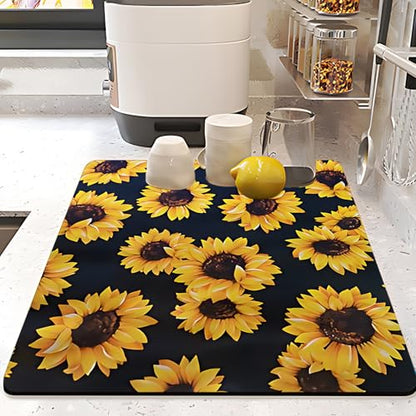 Sunflower Dish Drying Mat ,Absorbent Bathroom Rugs,Easy Clean Dish Mat For Kitchen,Bath,Bathroom,Home,Cute Kitchen Decor(sunflower) (16inches*24inches) - size: 16" x 24"
