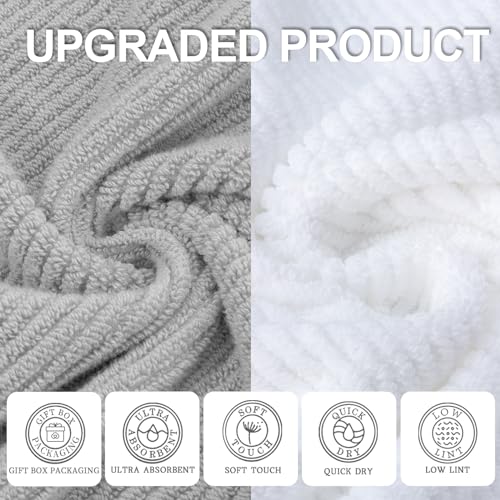 VOOVA & MOVAS 6PC Towel Set, 100% Cotton, Grey White | 2 Large Bath Towels 30x56 In, 2 Hand Towels 18x28 In, 2 Washcloths 13x13 In, Soft, Quick Dry, Bathroom Essentials - color: Gray + White Mixed, size: 6 PC Bathroom Towel Set