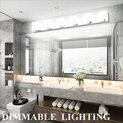 Aipsun 6 Lights Dimmable Modern LED Bathroom Vanity Light Acrylic Stainless Steel Chrome Up and Down Bathroom Wall Light Over Mirror(White Light 6000K) - size: 6 Lights