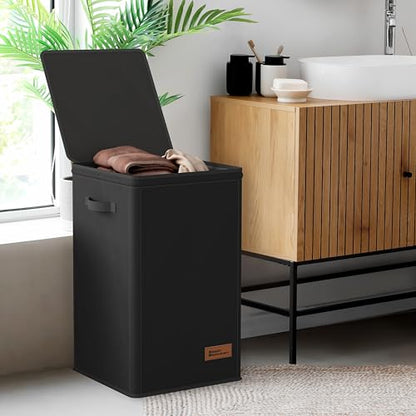 Simple Houseware Foldable Laundry Hamper Basket with Lid and Bag, Black | Heavy Duty 600D Polyester, Water-Resistant Surface - color: Black