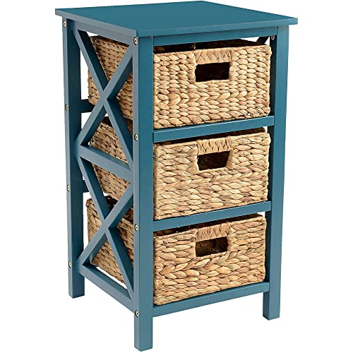 3 Tier X-Side Storage Drawer, Teal | 3 Wicker Baskets, End Table, Side Table - color: Teal, size: 14"D x 14"W x 25"H (3 Drawers)
