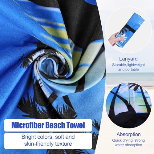 Oversized Microfiber Beach Towel Thin, Blue Sunset Seaside Hawaiian Style Double Sided Printed Towel 1PC, Large Soft Absorbent Compact Towels for Men Women Adults, Summer Pool Swim Rafts Bath, 35"x71" - style: Blue Sunset Seaside Hawaiian