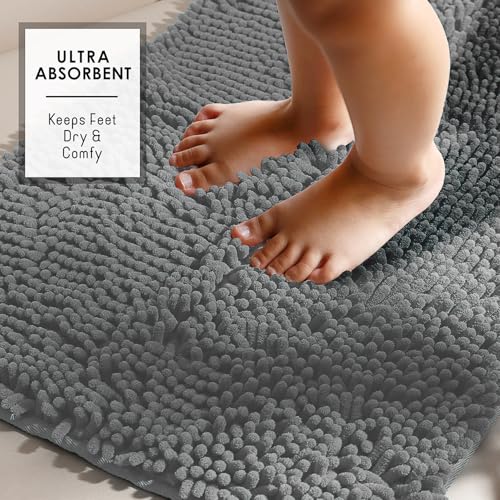 Hearth & Harbor Bathroom Rugs, Chenille Bath Mat - Machine Washable Bath Mats for Bathroom Non-Slip Backing Rubber, Quick Dry Bathroom Mat, 17 x 24 - Frost Grey - color: Frost Grey, style: 17 x 24