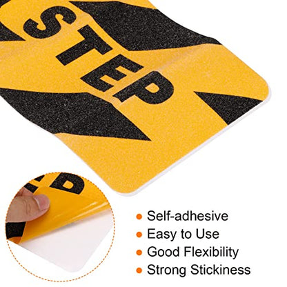 PATIKIL 6" x 24" Watch Your Step Warning Sticker, 2 Pack Adhesive Abrasive Non Slip Tape for Wet Surface Stair Floor Caution