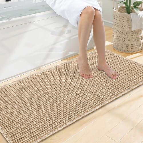 Smiry Waffle Bath Mat 47X20, Extra Soft Absorbent Bathroom Rugs, Brown | Non Slip Machine Washable Quick Dry Bath Rugs for Bathroom Floor, Tub, Shower, Home Decor Accessories - color: Brown, size: 47'' X 20''