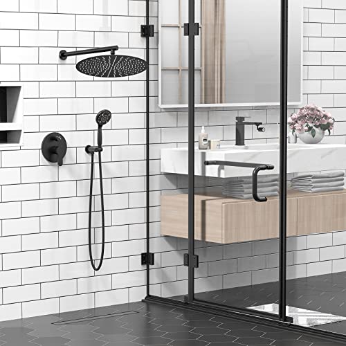 SR SUN RISE Shower Faucet - 16 Inch Multifunctional High Pressure Shower Head System with Handheld Shower Head Fixtures - Valve Included - Matte Black - color: Matte Black, size: 16 Inch