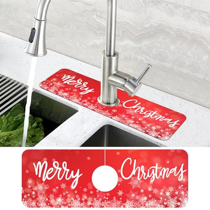 Merry Christmas Snowflake Kitchen Sink Splash Guard Mat Absorbent Fast Drying Mat Faucet Draining Mat Sink Splash Guard Behind Faucet Drip Catcher for Kitchen Bathroom 5.5"×15" - size: 5.5" x 15"