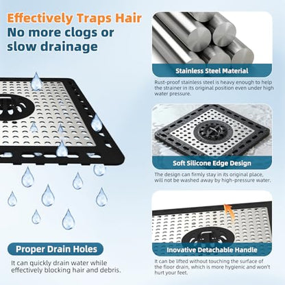 Hibbent Upgraded Shower Drain Hair Catcher, Shower Cover for Bathroom Floor 6" Drain, Anti-Clogging Bathtub Strainer, Stainless Steel Kitchen Sink Strainer with Handle, Black - color: 6' Black