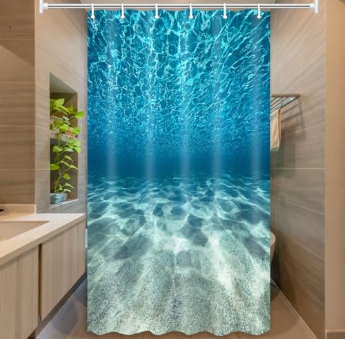 MERCHR Blue Ocean Beach Shower Curtain, Nature Underwater Sea World Scene Bathroom Curtains Waterproof Fabric, 36X72 Inches - color: Blue, size: 36"W x 72"L (Pack of 1)
