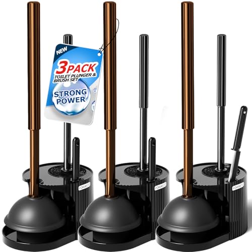 FORASTO Toilet Plunger，Extended Handle Plunger，Toilet Plunger Set,Bathroom Cleaning Tools (Brown) - color: Brown, size: 3Pack