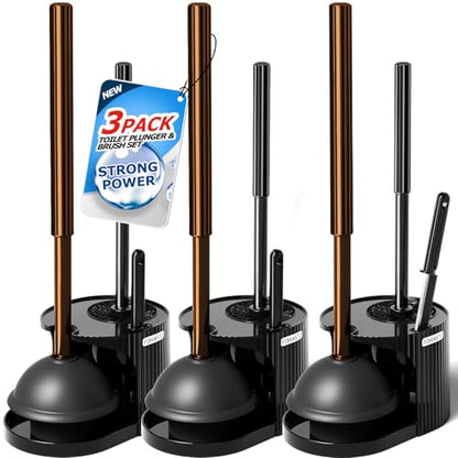 FORASTO Toilet Plunger，Extended Handle Plunger，Toilet Plunger Set,Bathroom Cleaning Tools (Brown) - color: Brown, size: 3Pack