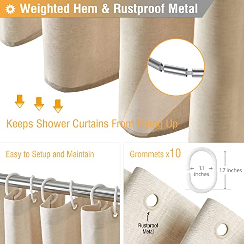 54x78 Linen Textured Waterproof Fabric Shower Curtain, Beige/Cream | Narrow Long Size, 230GSM Polyester, Heavy Duty Cloth, Weighted Hem, 10 Hooks, Modern Luxury Hotel Style, Machine Washable - color: A - Cream, size: 54"W x 78"L (Pack of 1)