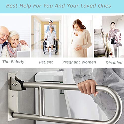 24 Inch Flip Up Toilet Grab Bar, Stainless Steel Bathroom Safety Rail | Wall Mounted Support Bar, Non-Slip Surface, 330LBS Load Capacity, Ideal for Disabled, Elderly, Pregnant Women - style: 24Inch