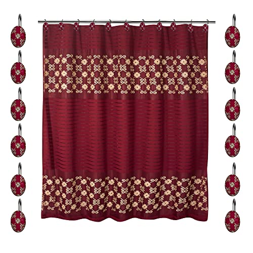 Zahari Home Elegant Rose Bathroom Shower Curtain Set - 13pc Set Including 12 Rings - Contemporary Decor - Burgundy Shower Curtain - Unique Design - Stylish Accessories - color: Elegant Rose, style: Shower Curtain and 12 Shower Hooks