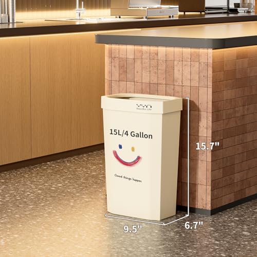 4 Gallon, Small Slim Garbage Can, Open Top Trash Can for Bathroom, Kitchen, Office, Bedroom, Living Room (Smile) - color: Smile