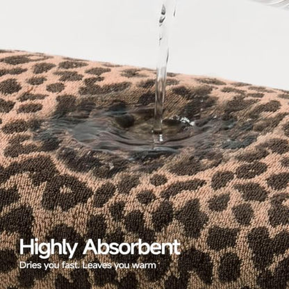 REDKISS Leopard Print Towel Set of 6,100% Cotton Bathroom Towels,Quick Dry & Absorbent,2 Bath Towel, 2 Hand Towel, 2 Washcloth-Dark Brown - color: Dark Brown