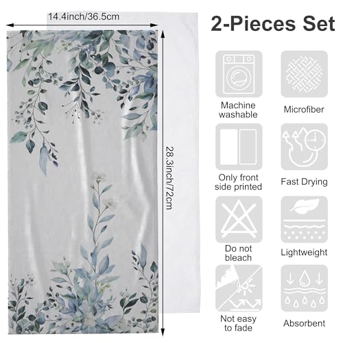Hand Towels for Bathroom Blue Eucalyptus Leaf Kitchen Towels Set of 2 Soft Breathable Highly Absorbent Bath Towels for Bath Guest Gym Spa, 14.4x28.3 Inch - color: Blue Eucalyptus Leaf