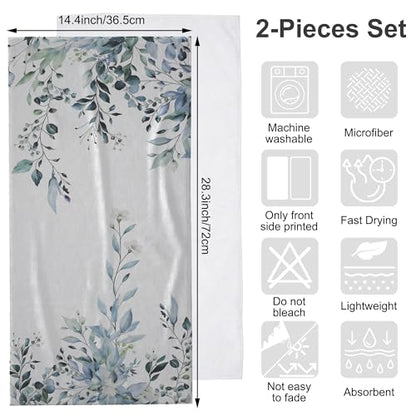 Hand Towels for Bathroom Blue Eucalyptus Leaf Kitchen Towels Set of 2 Soft Breathable Highly Absorbent Bath Towels for Bath Guest Gym Spa, 14.4x28.3 Inch - color: Blue Eucalyptus Leaf