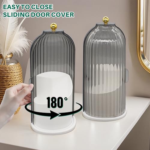 Makeup Brush Holder with Lid Cosmetic Tools Organizer 360 Rotating Waterproof Dustproof Make Up Brushes Storage for Vanity Bathroom Countertop - color: Black