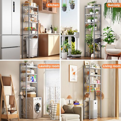 Over-The-Toilet Storage Rack, 4-Tier Bathroom Organizer Shelf Over Toilet with Adjustable Shelf and Basket, Freestanding Space Saver Bathroom Shelves Above Toilet for Room (Gray White) - color: Gray White