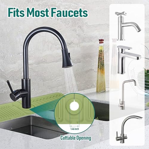 Kitchen Faucet Sink Splash Guard, Silicone Water Catcher Mat –17.52" x 5.51" Sink Draining Pad Behind Faucet, Rubber Drying Mat for Kitchen & Bathroom Countertop Protect (Green)