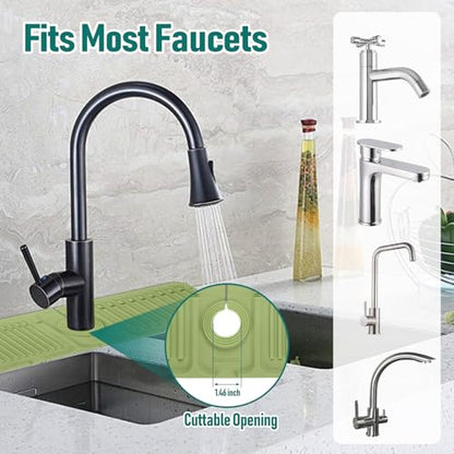 Kitchen Faucet Sink Splash Guard, Silicone Water Catcher Mat –17.52" x 5.51" Sink Draining Pad Behind Faucet, Rubber Drying Mat for Kitchen & Bathroom Countertop Protect (Green)