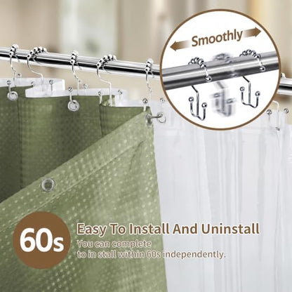 Siiluminisoy Shower Curtain and Liner Set, Waffle Shower Curtain Set with 12 Stainless Steel Hooks, Waterproof Luxury Fabric Shower Curtains for Bathroom and Hotel, Sage Green, 72" W x 72" H - color: Sage Green, size: 72"W x 72"L (Pack of 1)