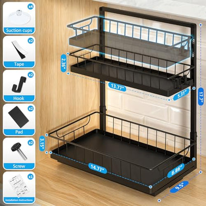 WOWBOX 1 Pack Under Sink Organizer 2 Tier Slide Out Cabinet Organizer | Slide Out Drawer, Under Sink Organizers and Storage, Metal Organizing Rack for Kitchen, Bathroom, Pantry