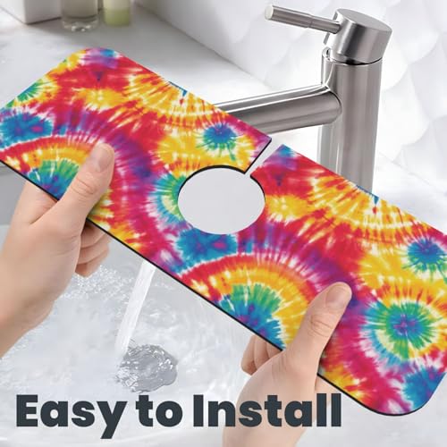 Abstract Colorful Tie Dye Kitchen Sink Splash Guard Faucet Mat Super Absorbent Fast Drying Mat Sink Gadgets-Fast Drying Pad Sink Mat For Kitchen Bathroom (15" X 5.5" ) - color: Tie Dye
