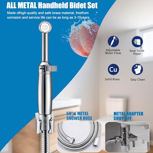 SonTiy Handheld Bidet Sprayer for Toilet, Cloth Diaper Sprayer Set Hand Held Bidet Jet Spray for Toilet with Backflow Preventer, Adjustable Water Pressure Control, Brass 7.2" Hand Bidet Wand, Chrome - color: ‎Polished Chrome