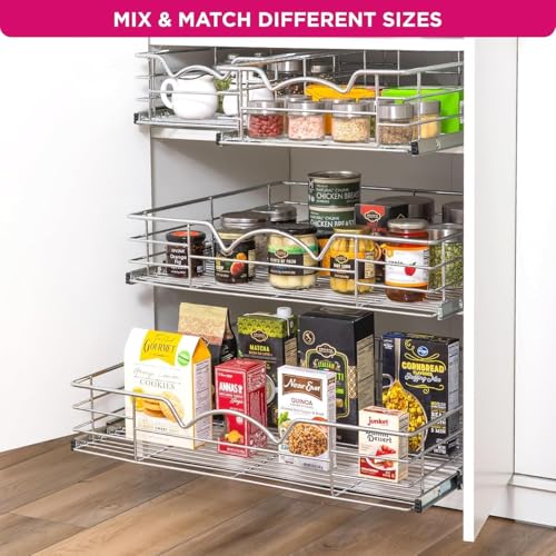 HOLDN’ STORAGE Pull Out Cabinet Organizer, Pantry Drawer, 20"W x 21"D x 5"H | Heavy-Duty Full-Extension, Roll Out Shelf for Pots, Pans & Under Sink Storage, Chrome, Require a 21.25"W Cabinet Opening - size: 20 Inch