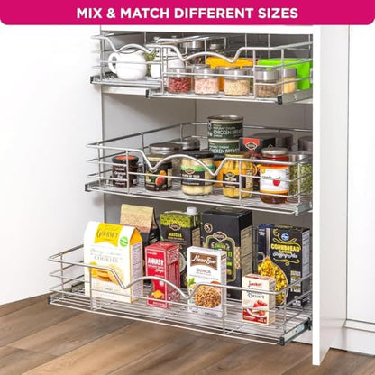 HOLDN’ STORAGE Pull Out Cabinet Organizer, Pantry Drawer, 20"W x 21"D x 5"H | Heavy-Duty Full-Extension, Roll Out Shelf for Pots, Pans & Under Sink Storage, Chrome, Require a 21.25"W Cabinet Opening - size: 20 Inch