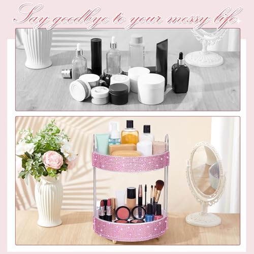 360 Rotating Rhinestone Perfume Organizer,2 Tiers,Resin Diamond,Pink - color: Pink, size: 2 Tiers, style: Resin Diamond