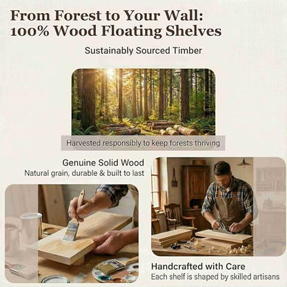 SAUMONIERES Floating Shelves Wall Shelf Solid Wood for Bathroom Bedroom Kitchen Set of 3, White Wall Shelves - color: White, size: 16 Inch-3 shelves