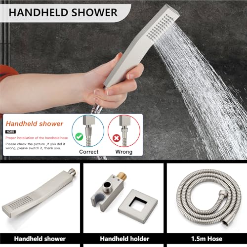 Midanya Shower Faucet Set with Handheld Sprayer,8 Inch,Brushed Nickel | Rough-in Shower Valve and Trim Kit Included,Square Rain Head,Wall Mount Shower System,All Metal,Bathroom - color: Nickel, size: 8 Inch