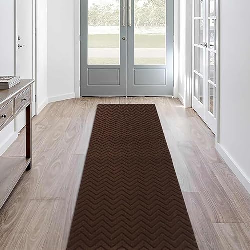 Runner Rug Non-Slip Indoor/Outdoor, 1FT x 5FT Rubber Back Carpet Mat for Hallway Stairs Kitchen Entryway Laundry Bathroom Office, Low Profile Anti-Skid Durable Floor, Brown