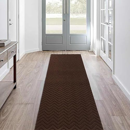 Runner Rug Non-Slip Indoor/Outdoor, 1FT x 5FT Rubber Back Carpet Mat for Hallway Stairs Kitchen Entryway Laundry Bathroom Office, Low Profile Anti-Skid Durable Floor, Brown